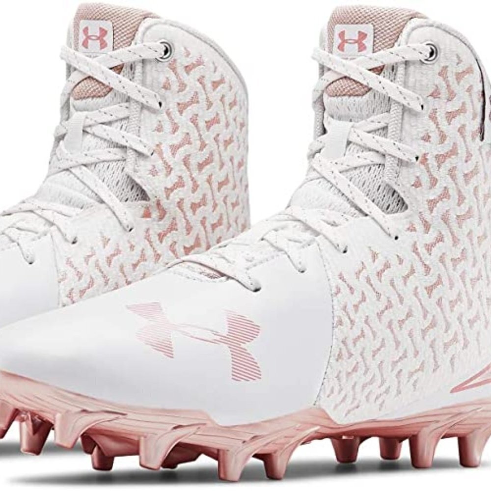 UNDER ARMOUR WOMENS ROSE GOLD WHITE HIGHLIGHT MC LACROSSE CLEATS SIZE 5.5 NWOT